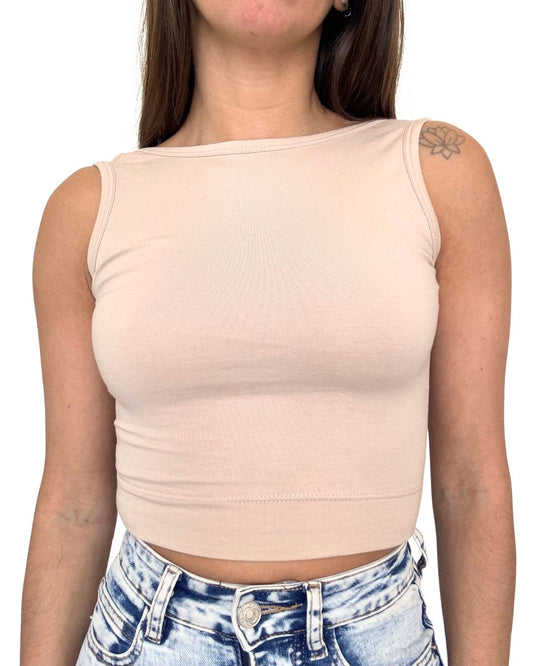 Iris Beige Backless Crop Tank Top