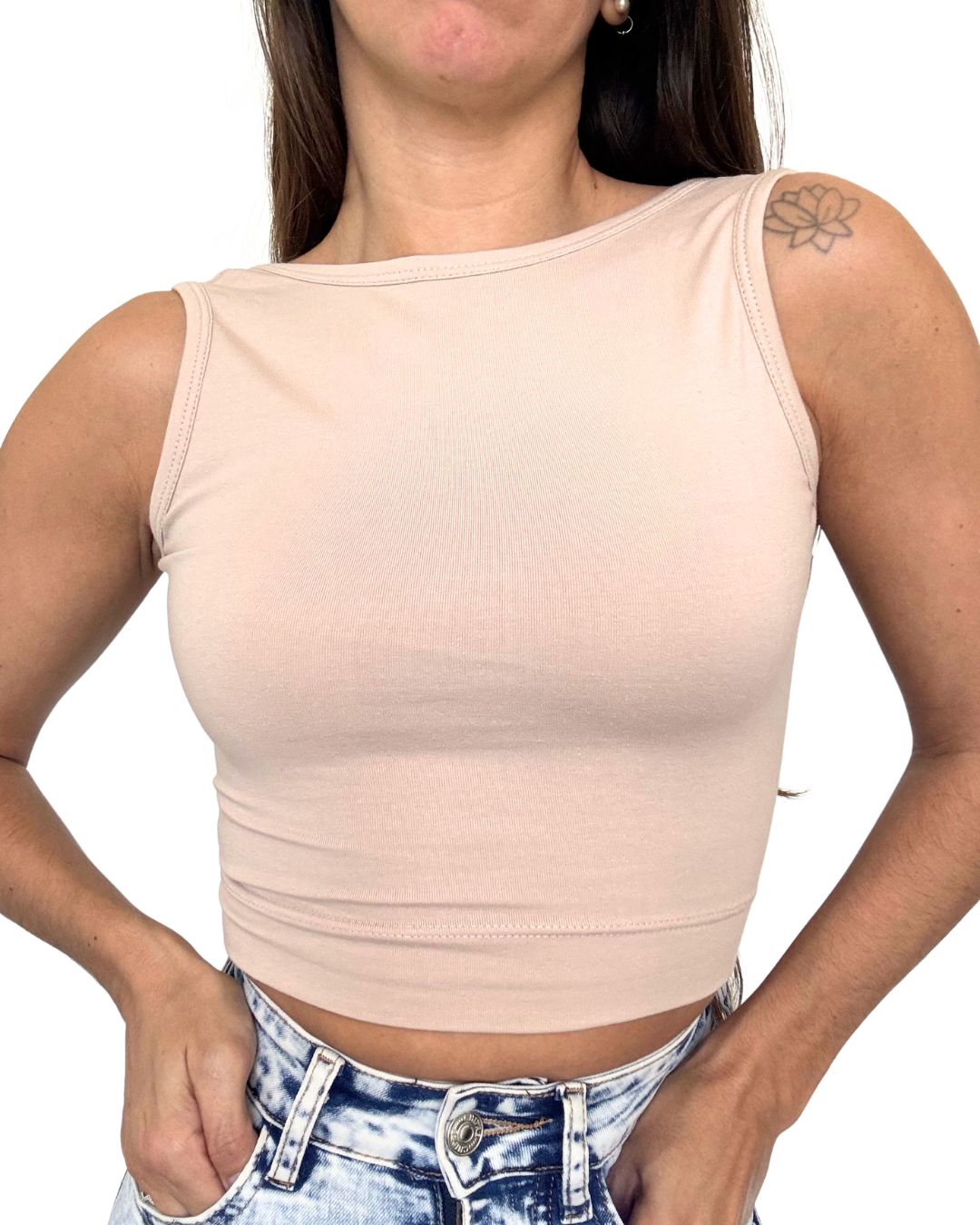 Iris Beige Backless Crop Tank Top
