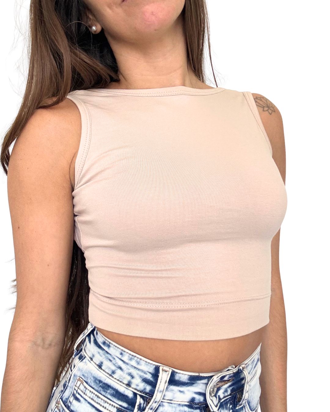 Iris Beige Backless Crop Tank Top