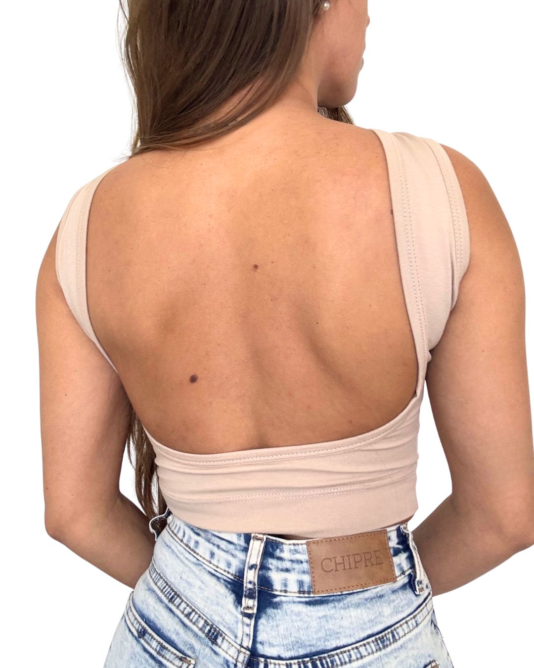 Iris Beige Backless Crop Tank Top