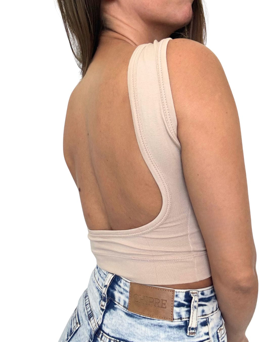 Iris Beige Backless Crop Tank Top