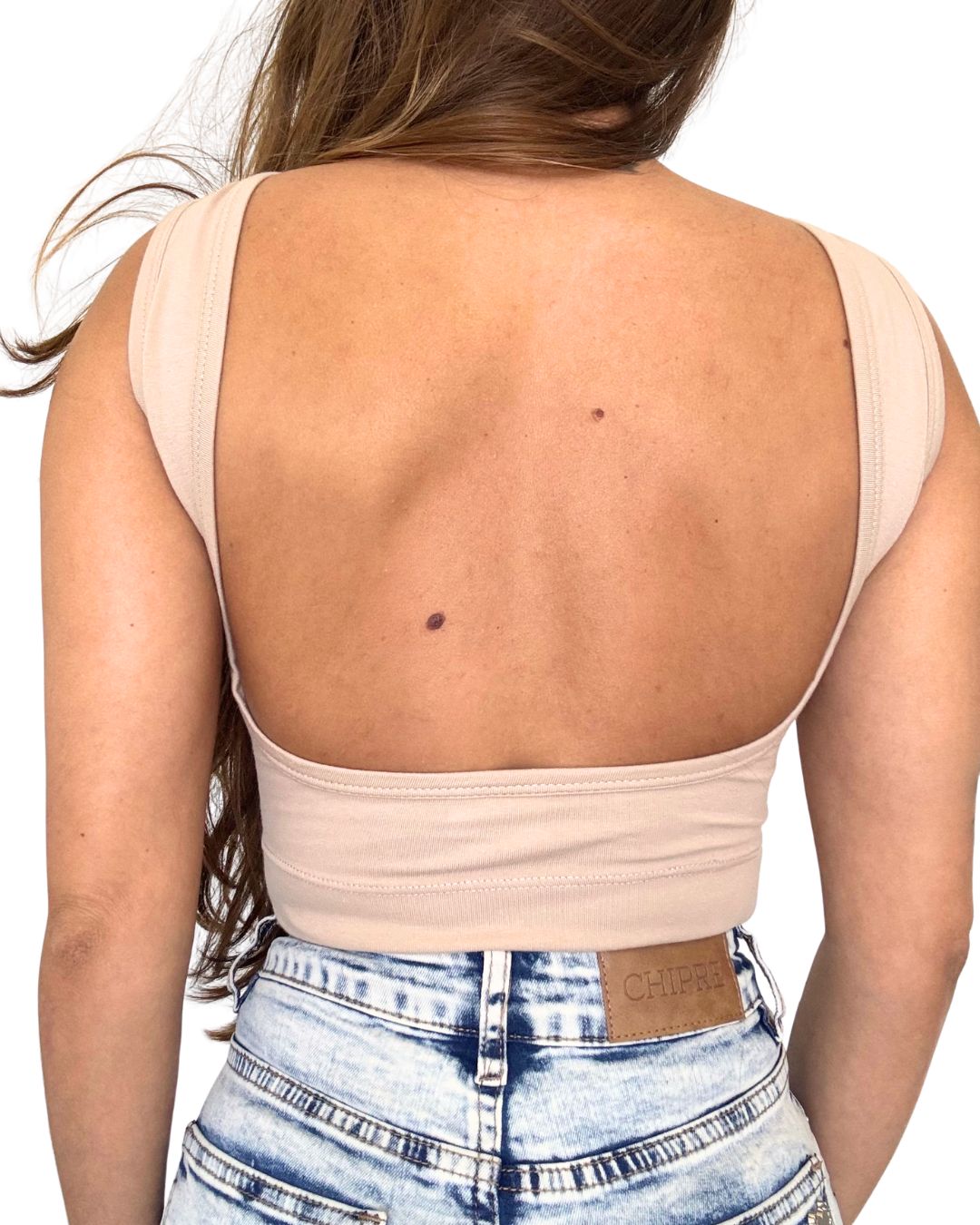 Iris Beige Backless Crop Tank Top