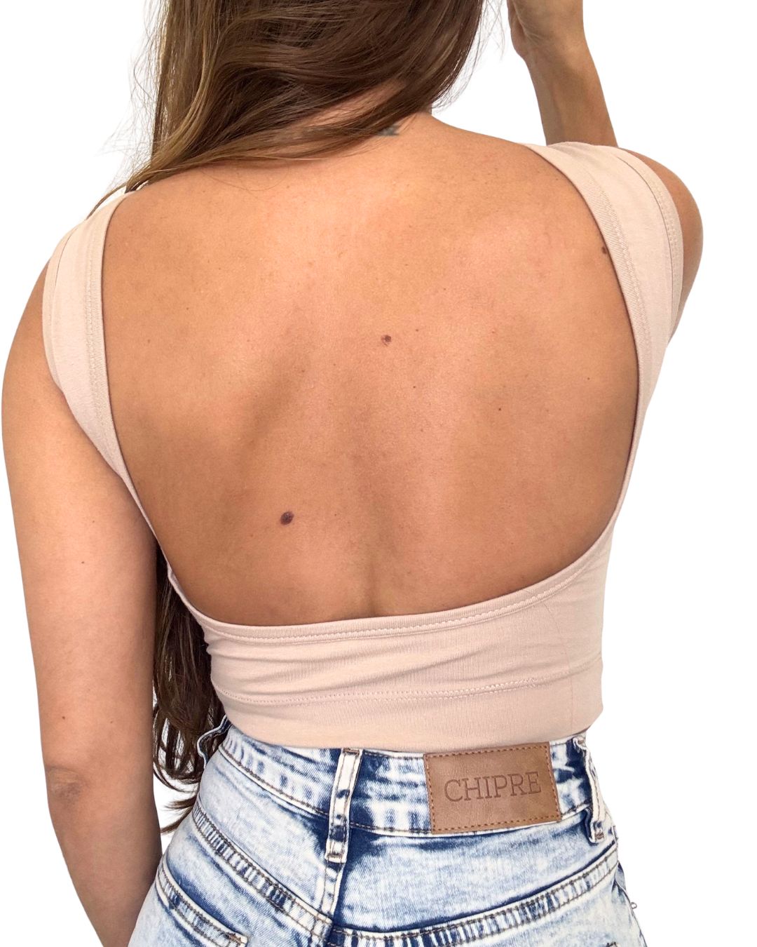 Iris Beige Backless Crop Tank Top