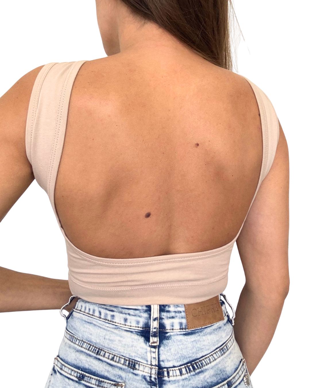 Iris Beige Backless Crop Tank Top