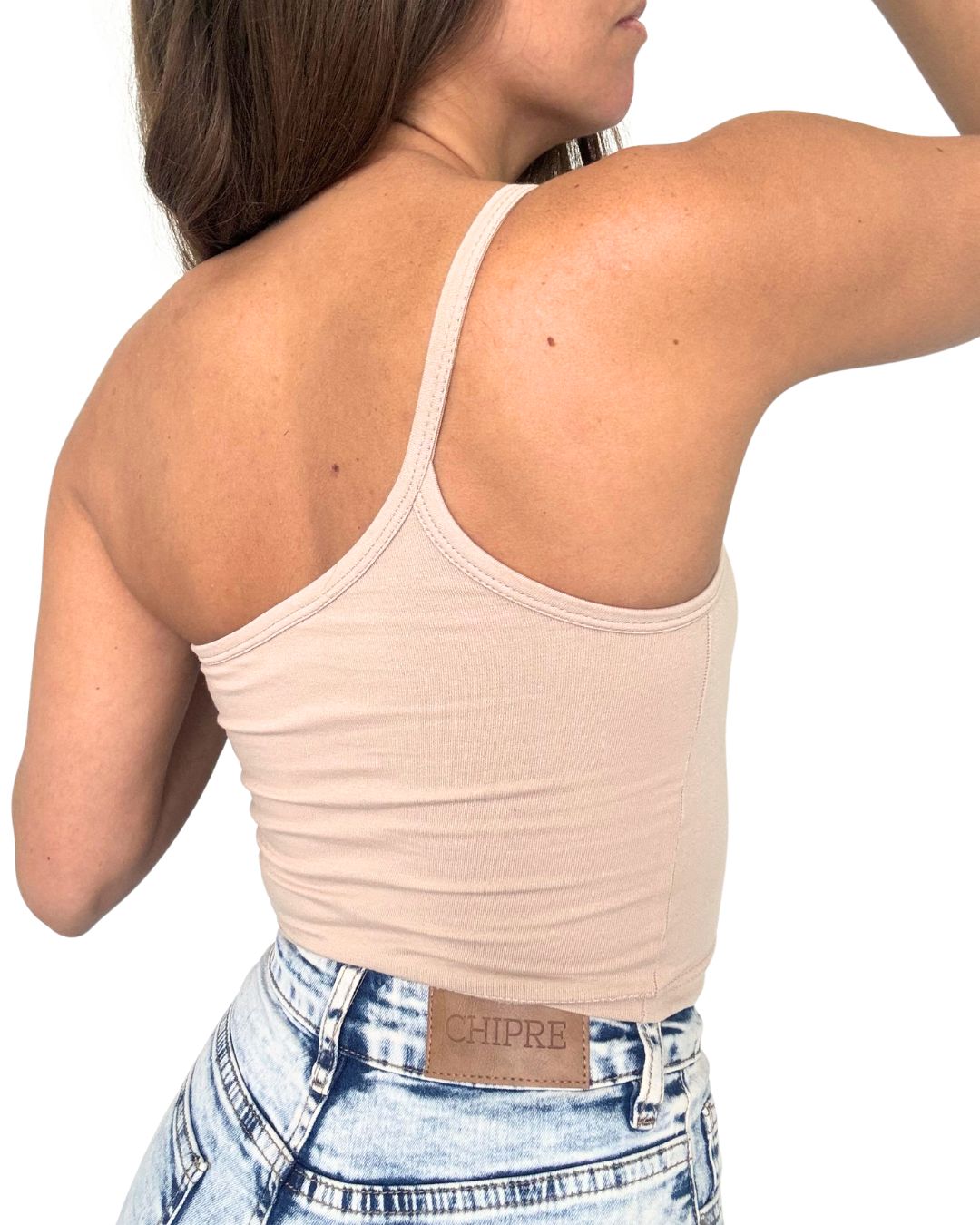 Lily Beige One-Shoulder Crop Tank Top