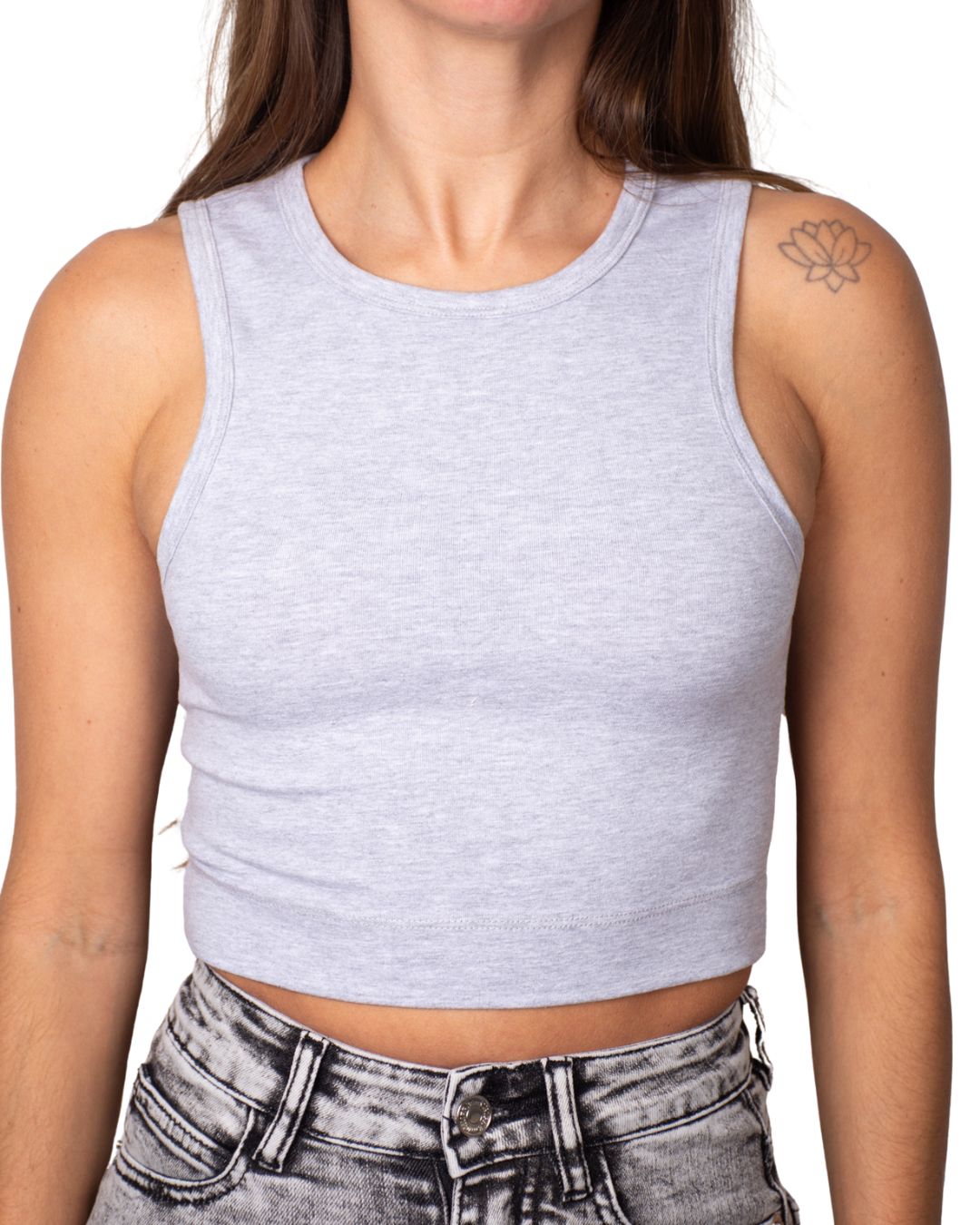 Gaia Grey High-Neck Crop Tank Top