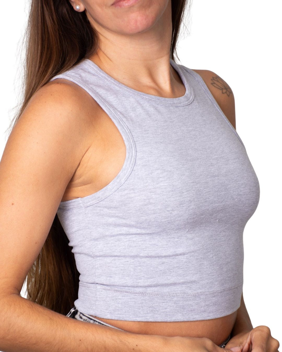 Gaia Grey High-Neck Crop Tank Top