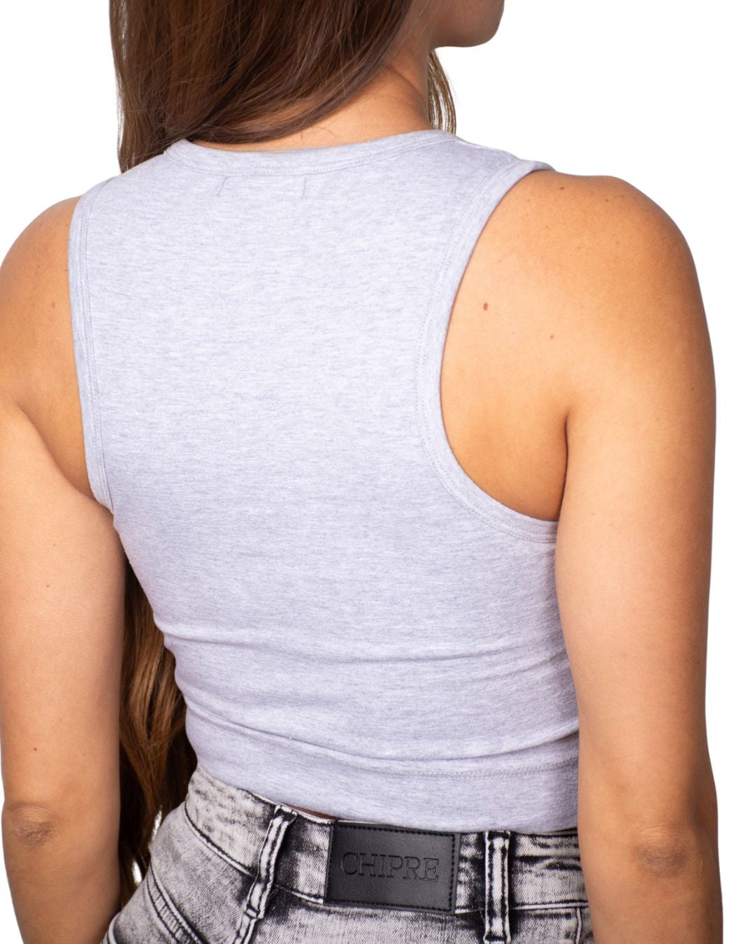 Gaia Grey High-Neck Crop Tank Top