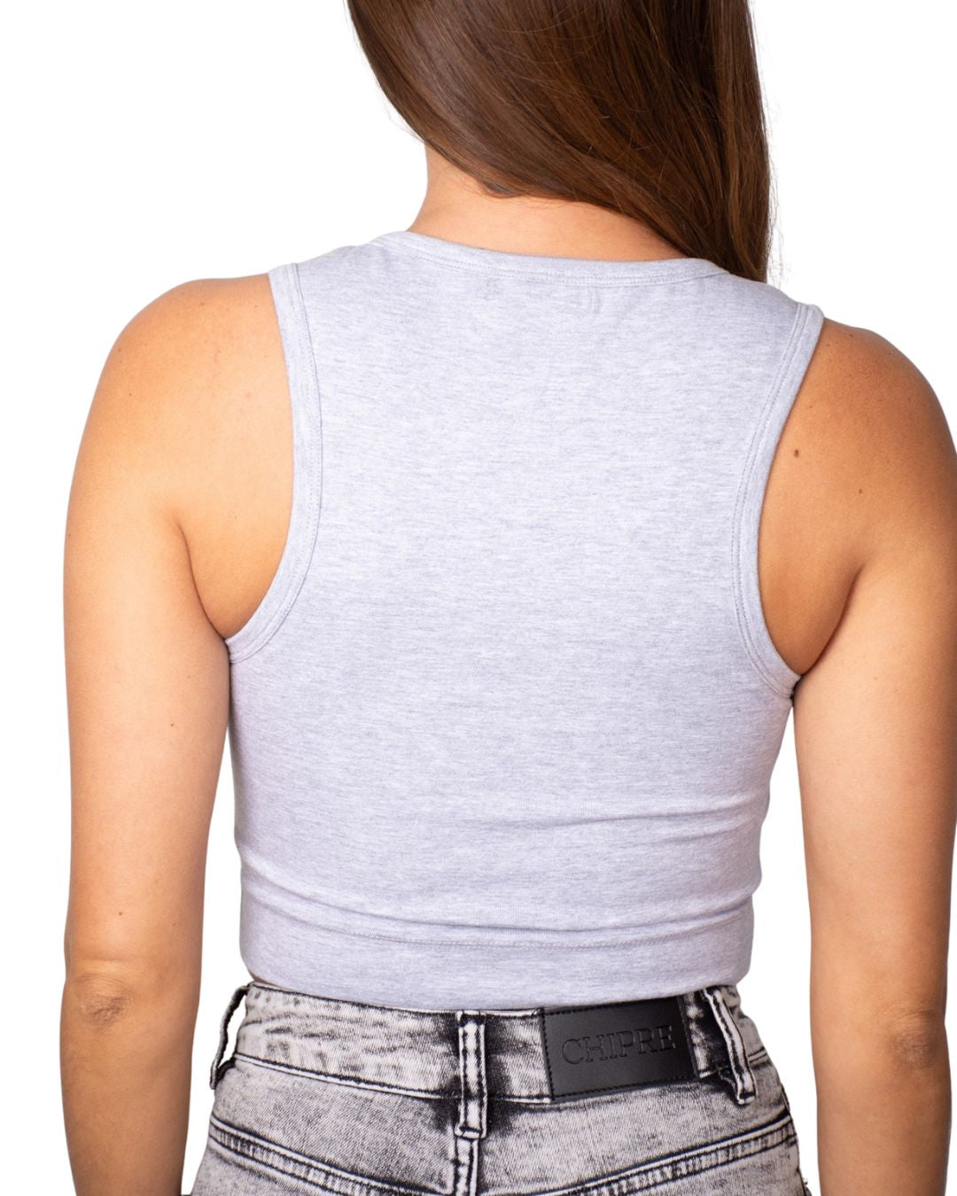 Gaia Grey High-Neck Crop Tank Top