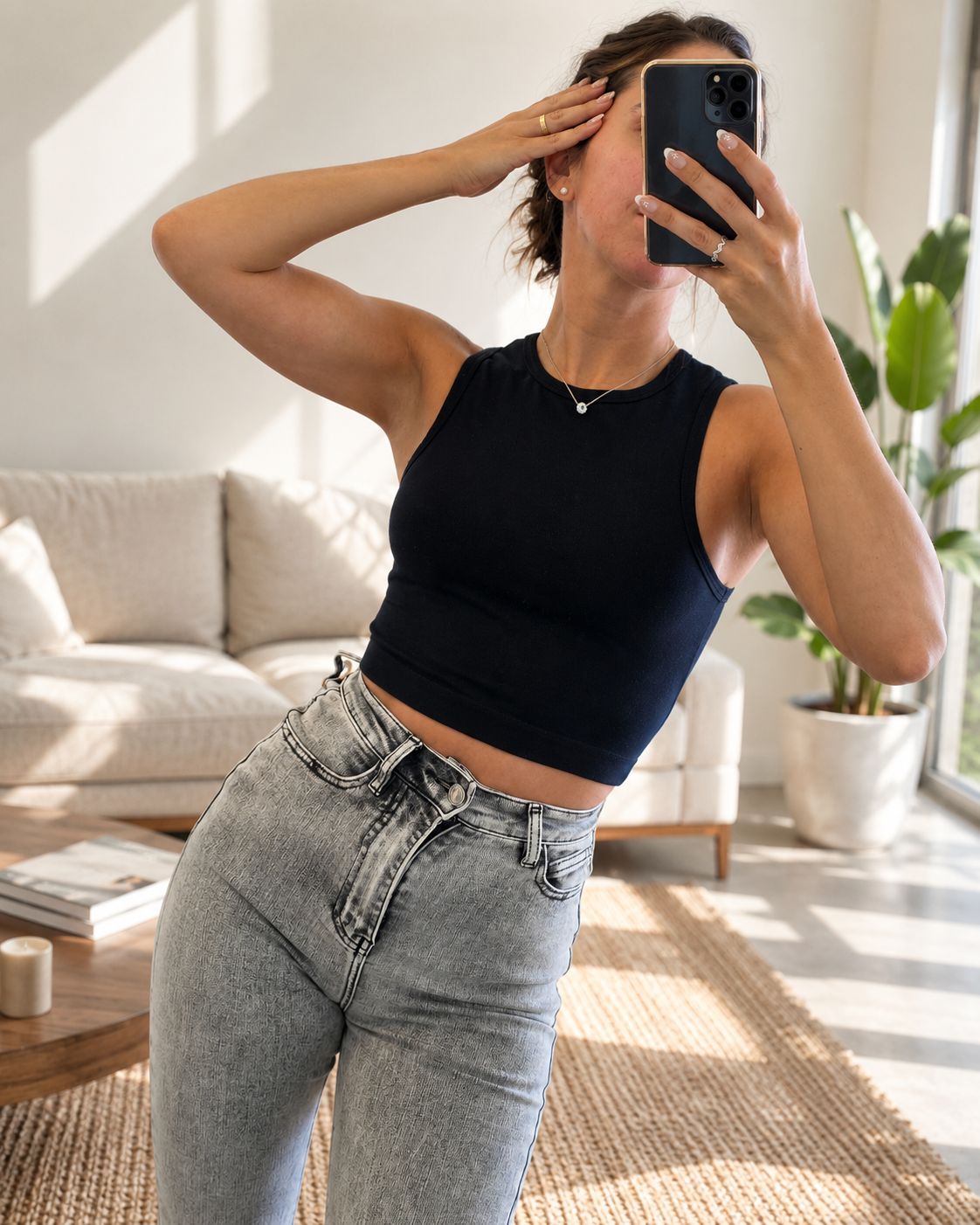 Gaia Black High-Neck Crop Tank Top