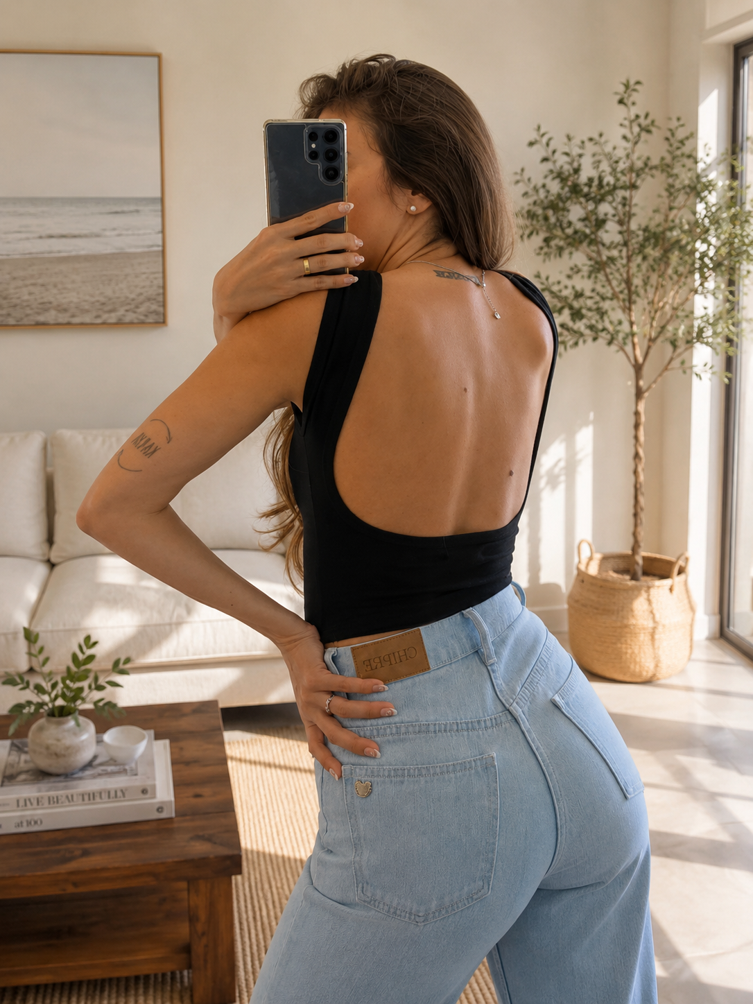 Iris Black Backless Crop Tank Top