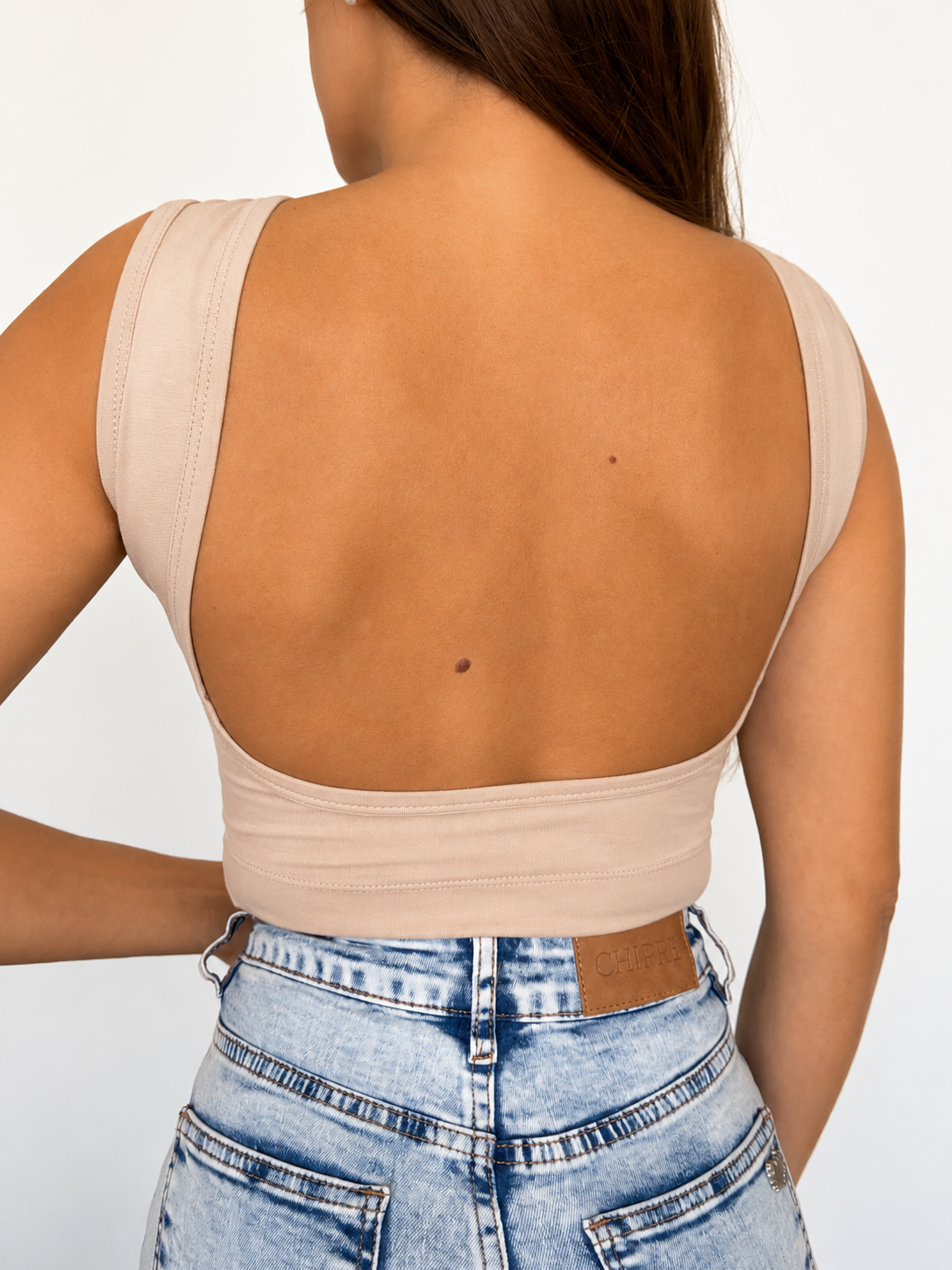 Iris Beige Backless Crop Tank Top