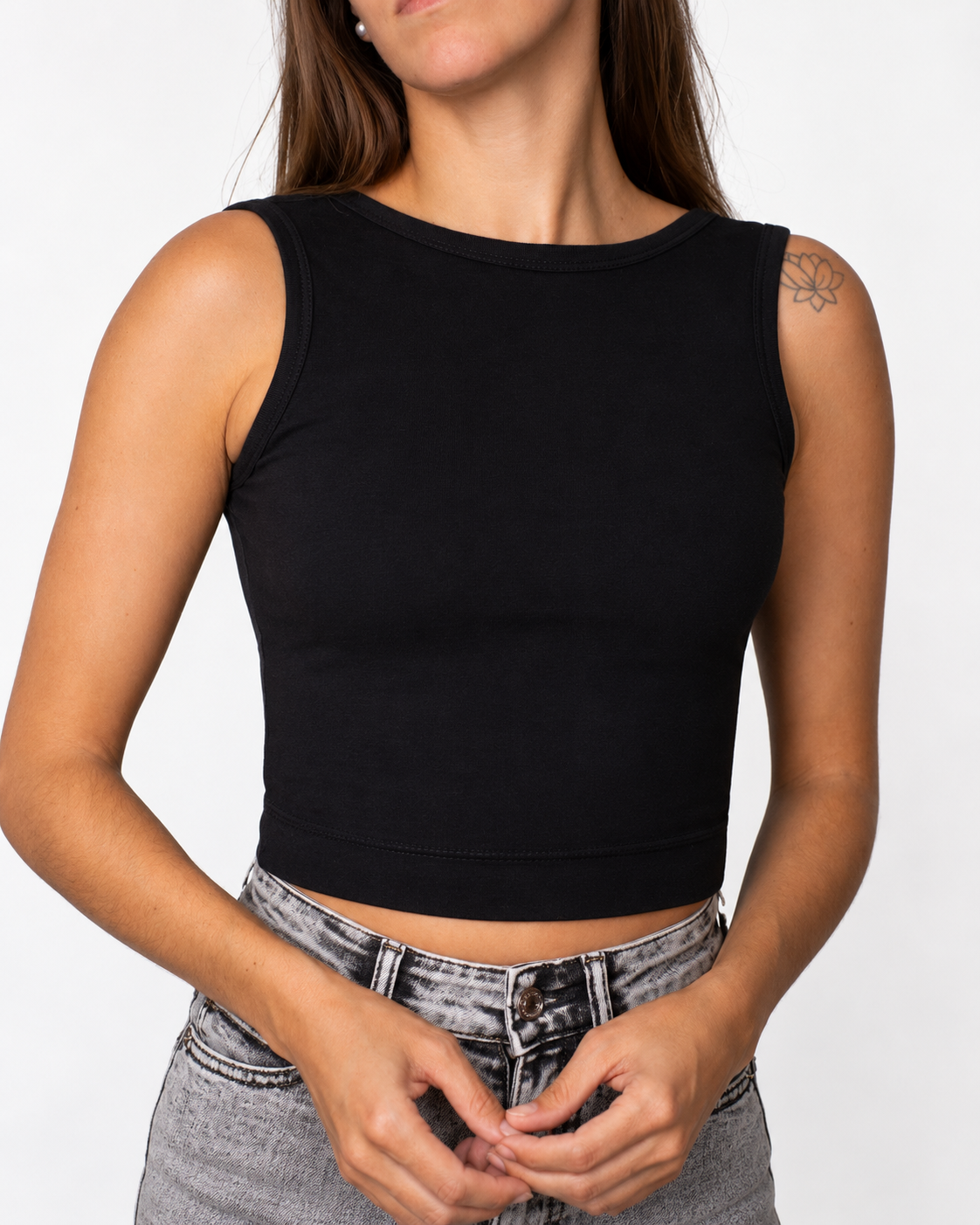 Iris Black Backless Crop Tank Top
