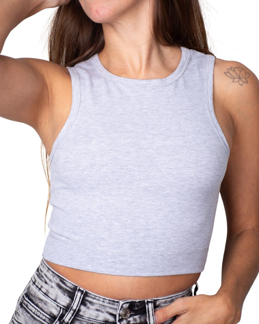 Gaia Grey High-Neck Crop Tank Top