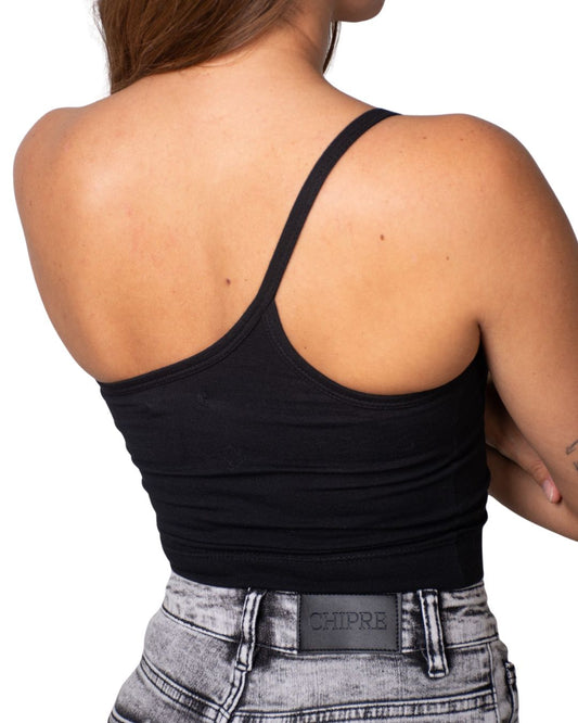 Lily Black One-Shoulder Crop Tank Top