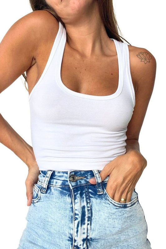 Selene White Crop Tank Top