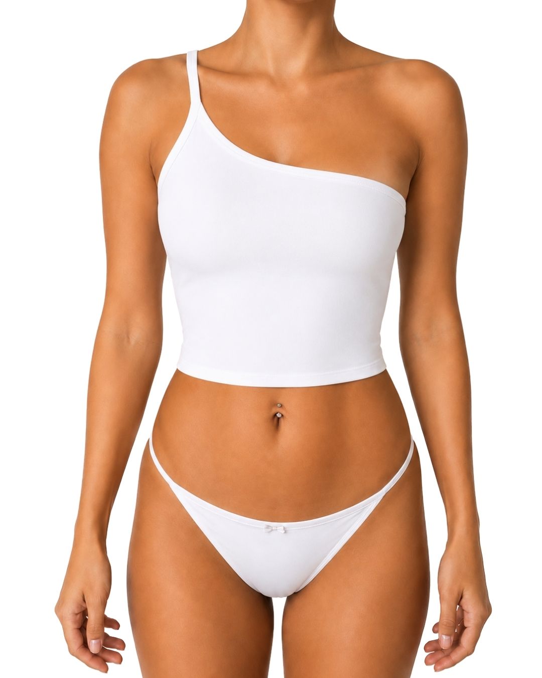 Lily White One-Shoulder Crop Tank Top