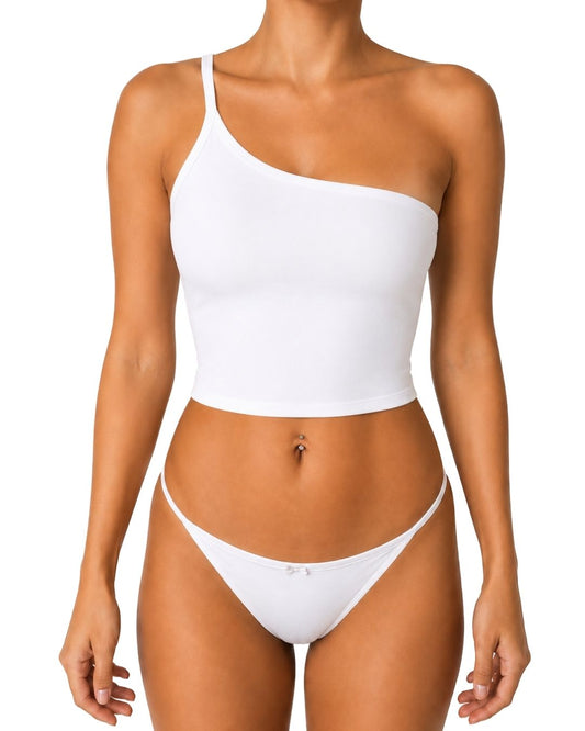 Lily White One-Shoulder Crop Tank Top