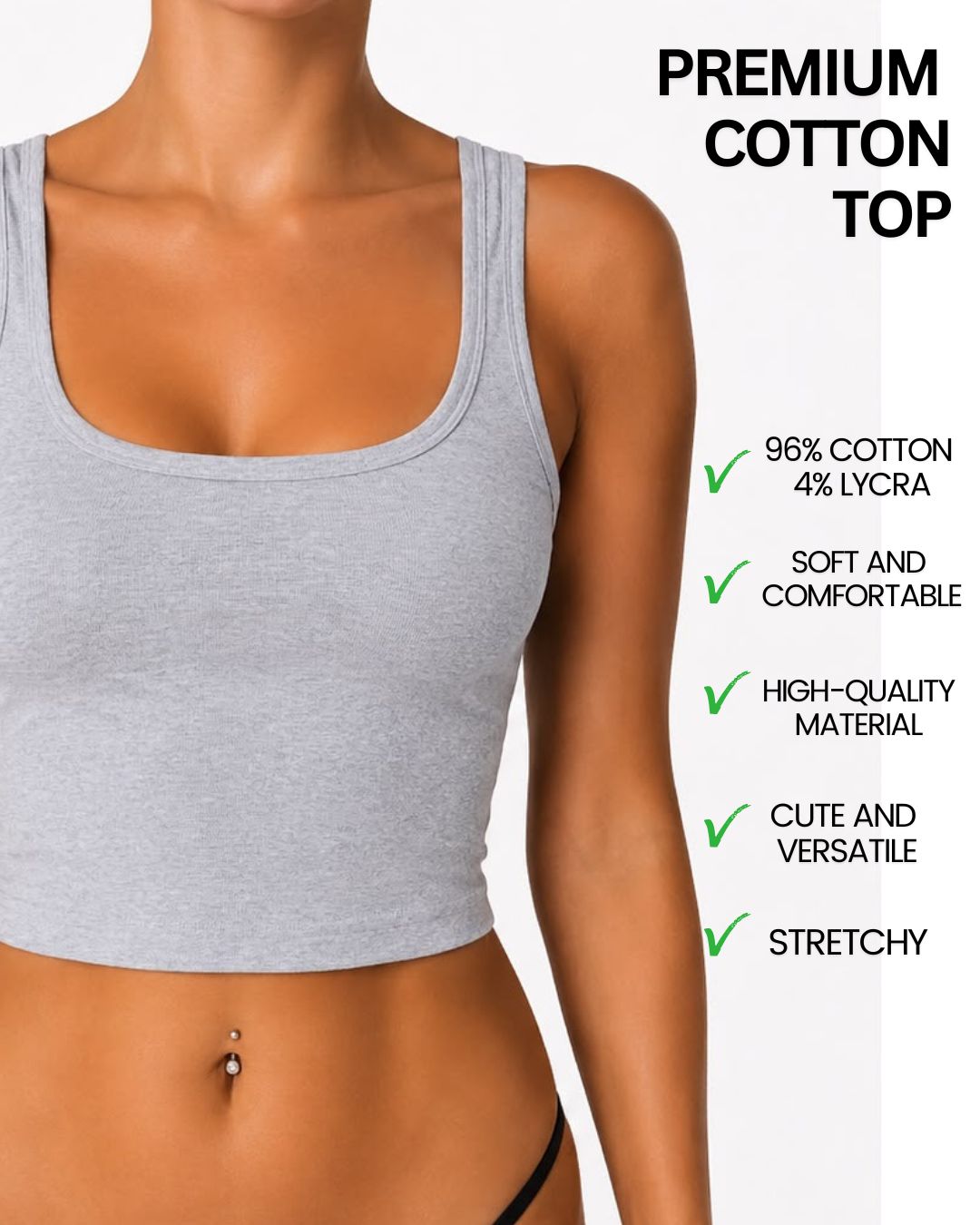 Selene Grey Square-Neck Crop Tank Top