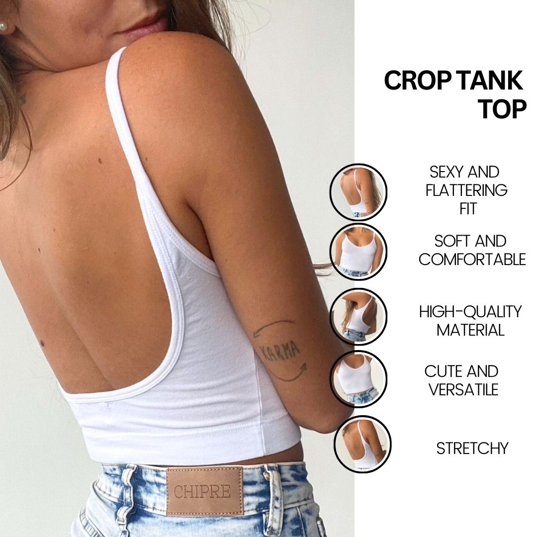 Hebe White Backless Crop Tank Top - Chipre Basic Denim