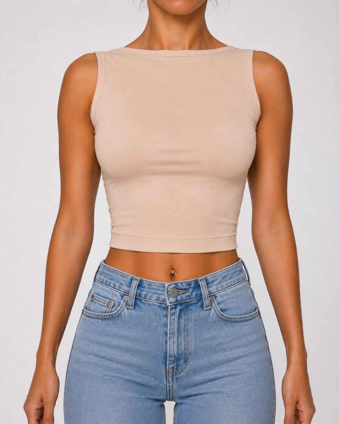 Iris Beige Backless Crop Tank Top