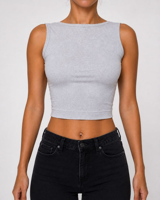 Iris Grey Backless Crop Tank Top