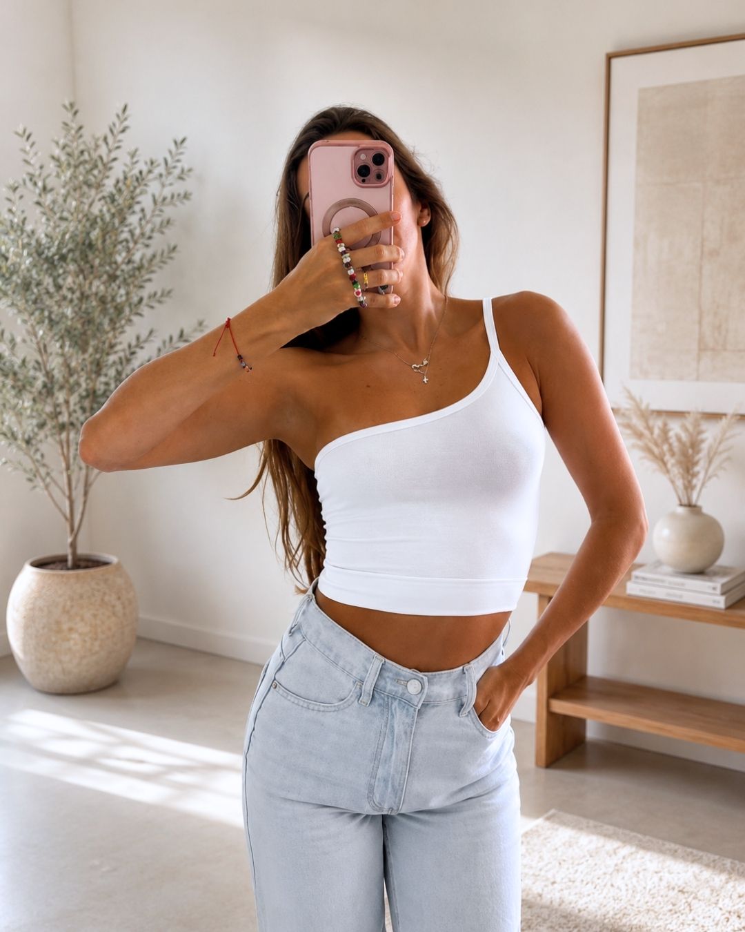 Lily White One-Shoulder Crop Tank Top