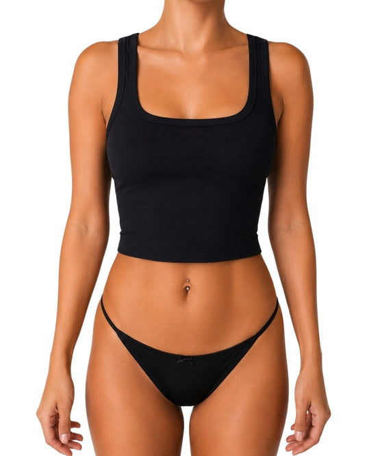 Selene Black Square-Neck Crop Tank Top