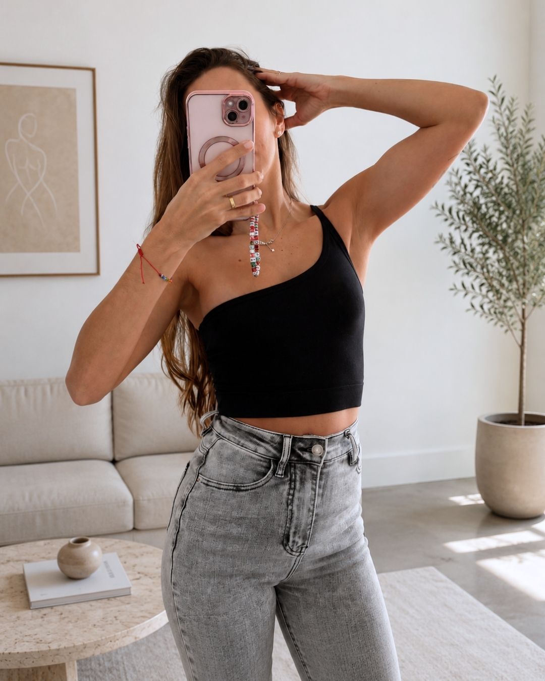 Lily Black One-Shoulder Crop Tank Top