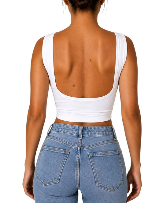 Iris White Backless  Crop Tank Top