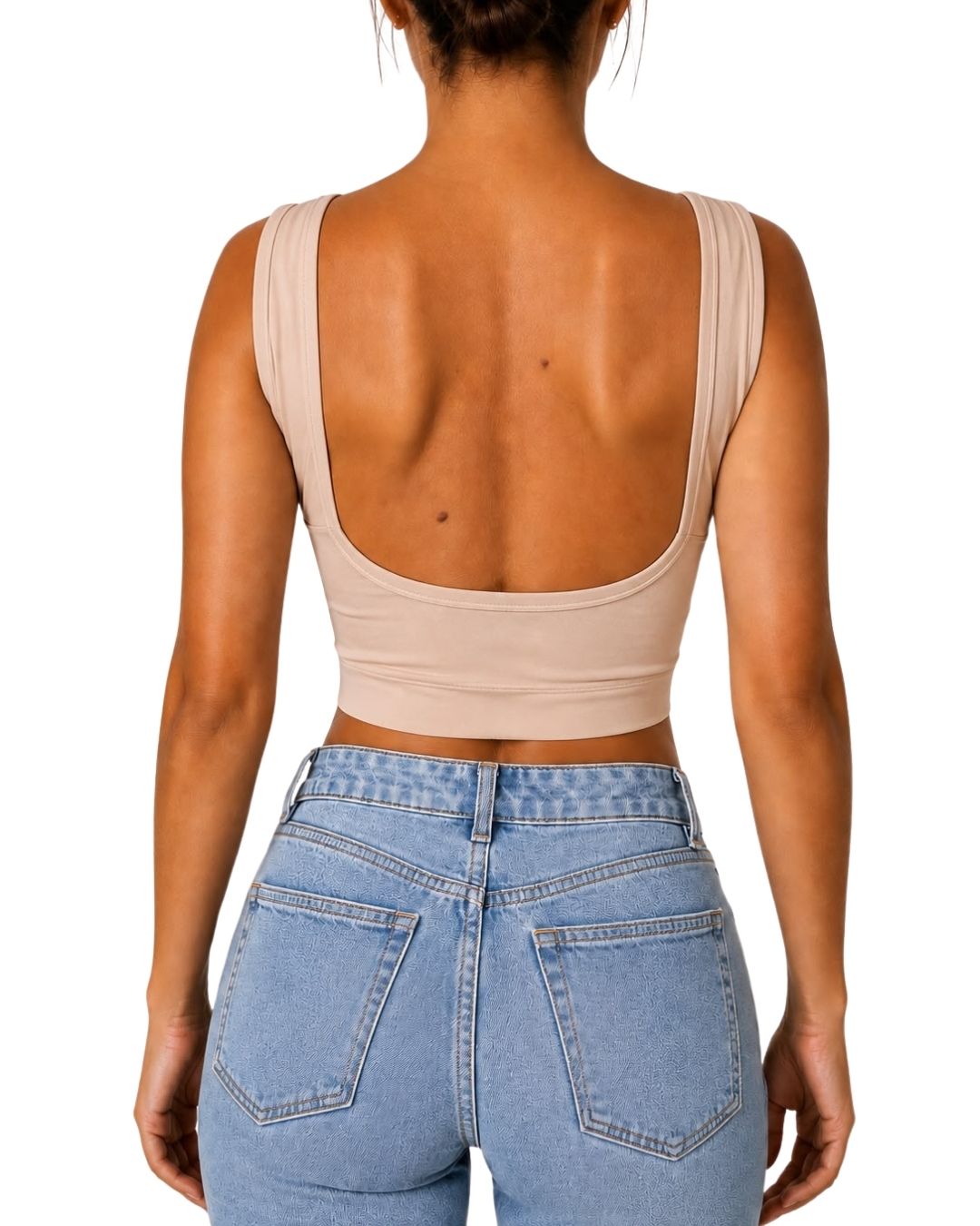 Iris Beige Backless Crop Tank Top