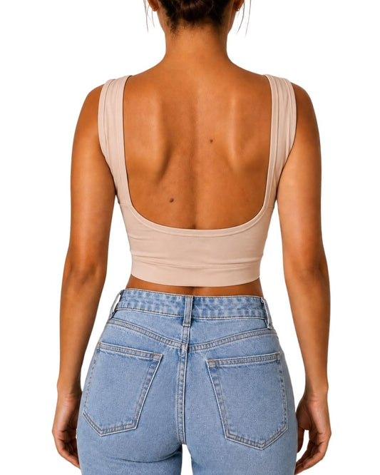 Iris Beige Backless Crop Tank Top