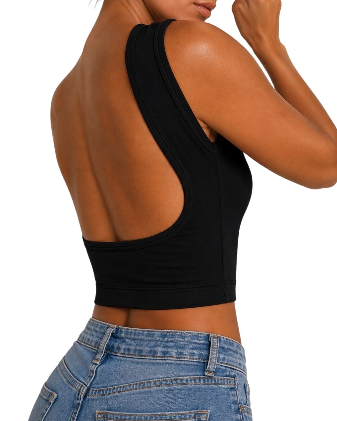 Iris Black Backless Crop Tank Top