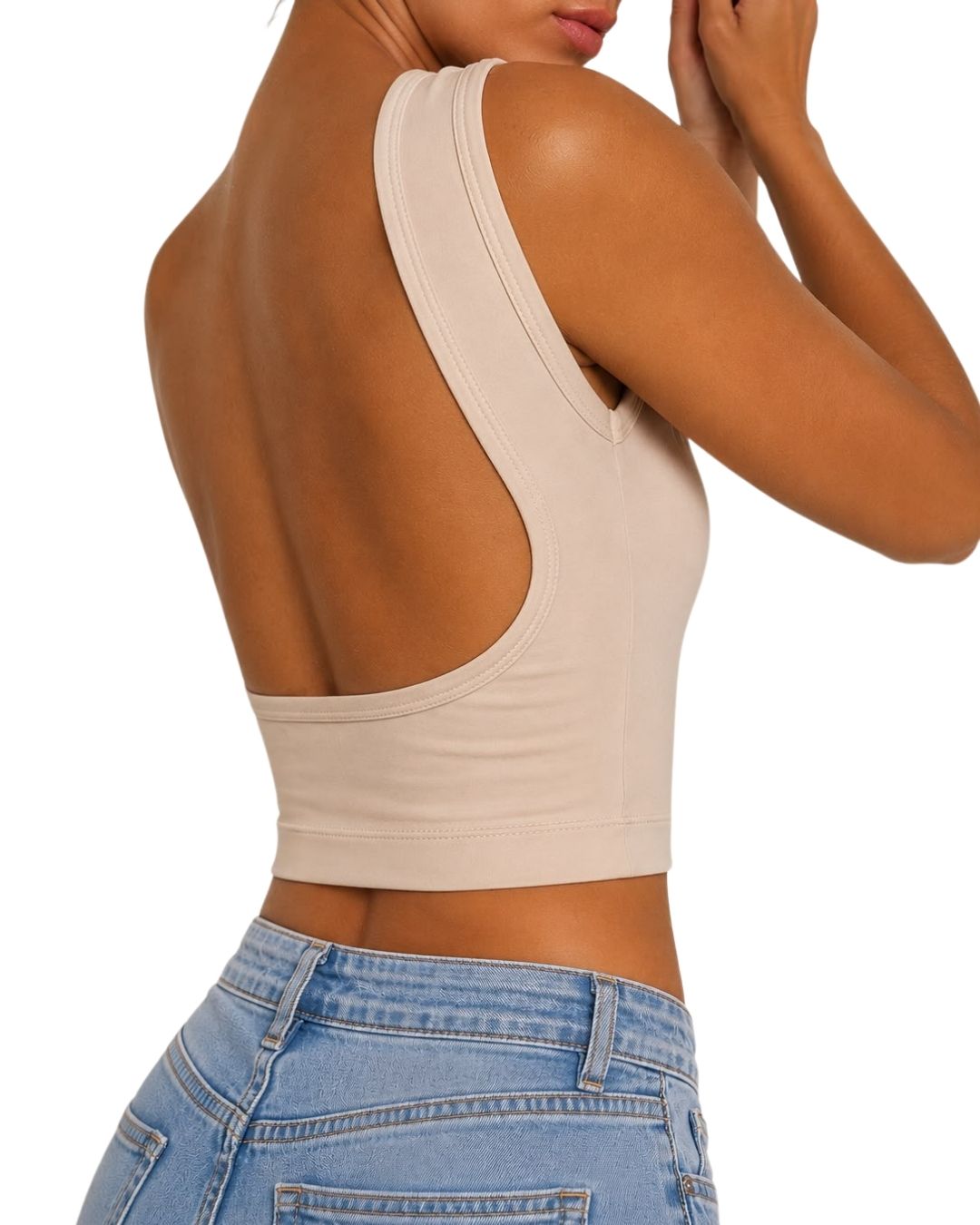 Iris Beige Backless Crop Tank Top
