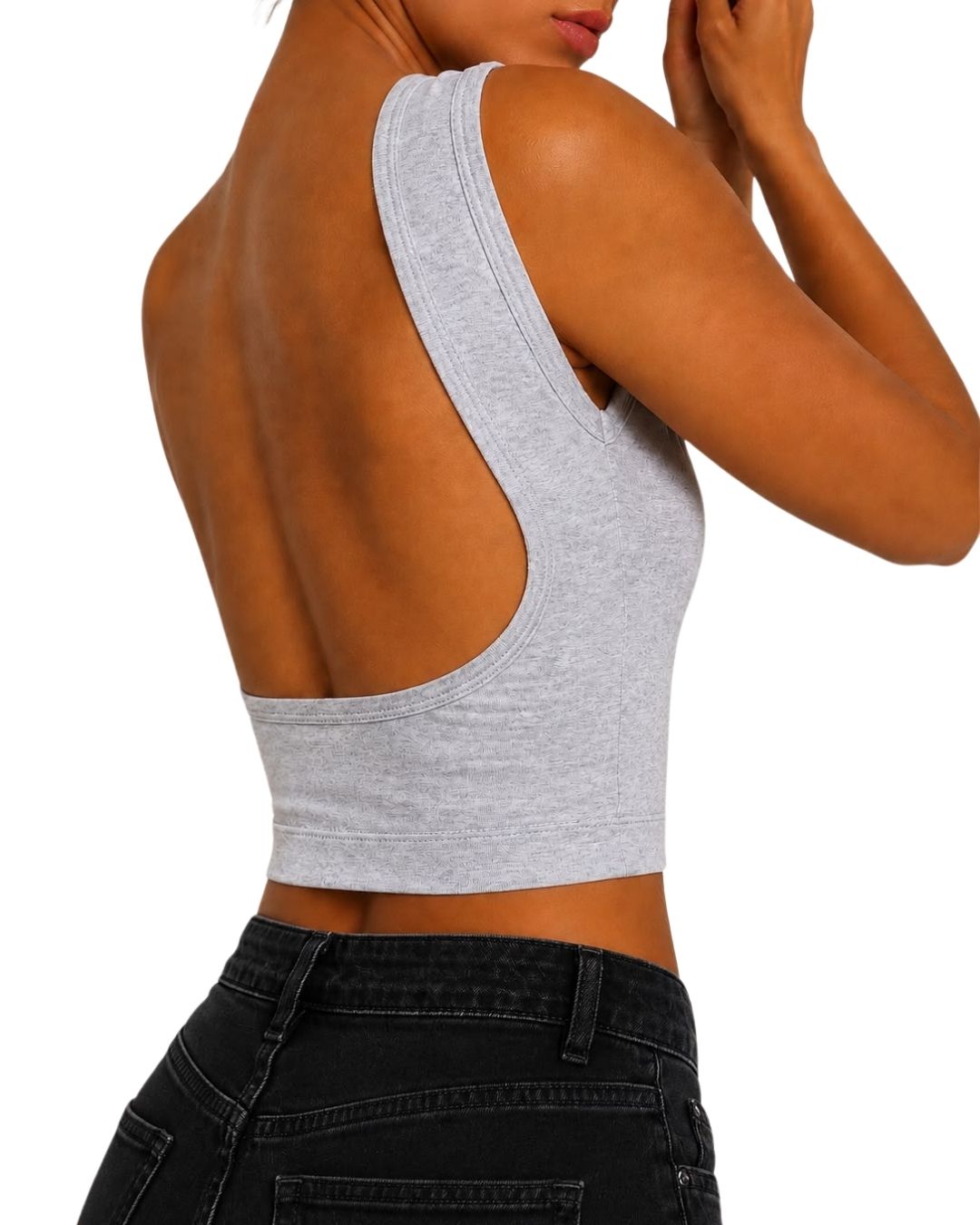 Iris Grey Backless Crop Tank Top