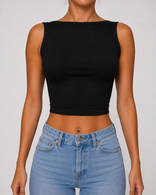Iris Black Backless Crop Tank Top