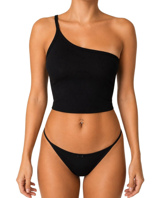 Lily Black One-Shoulder Crop Tank Top