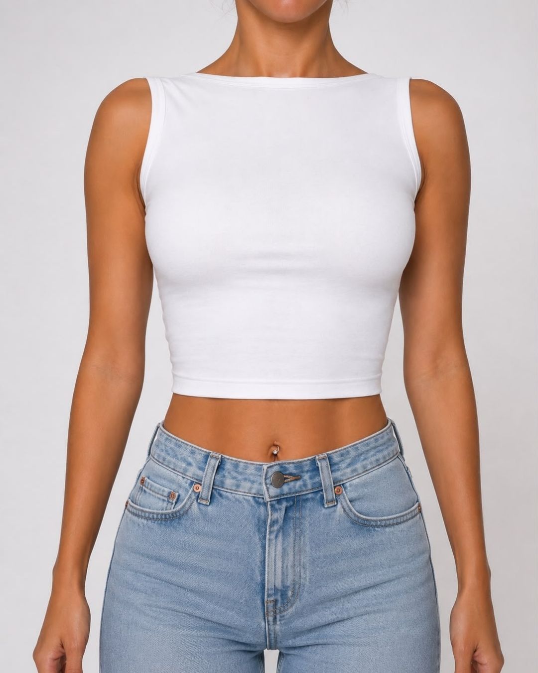 Iris White Backless  Crop Tank Top