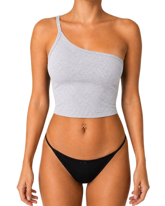 Lily Grey One-Shoulder Crop Tank Top