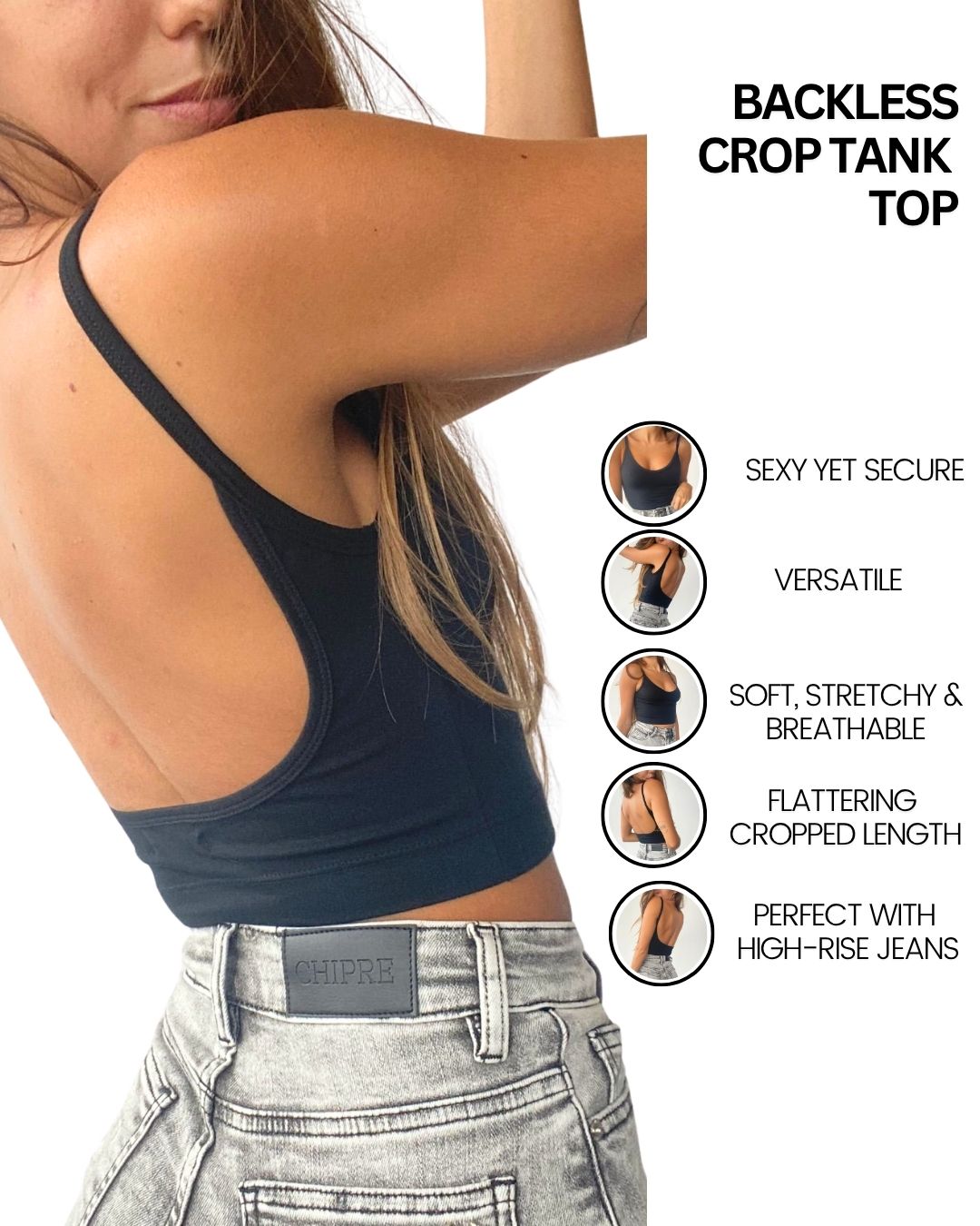 Hebe Black Backless Crop Top