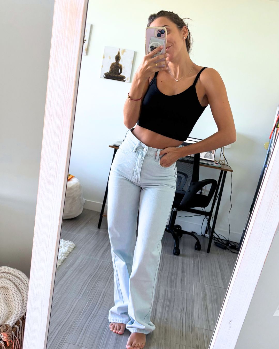 Hebe Black Backless Crop Tank Top