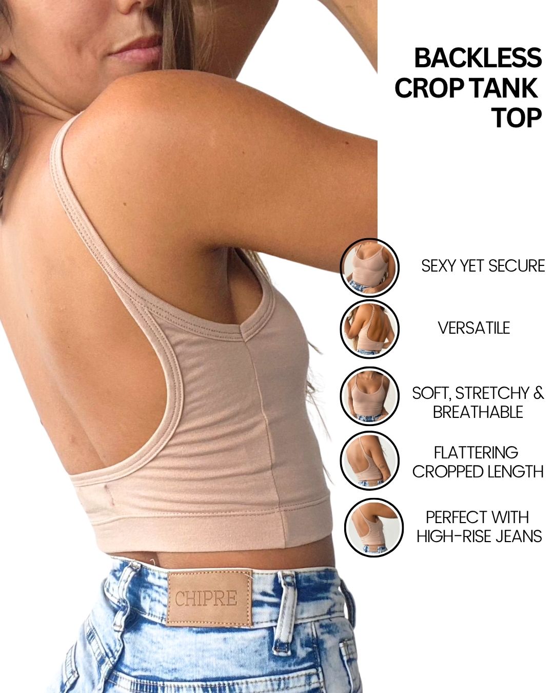 Hebe Beige Backless Crop Top