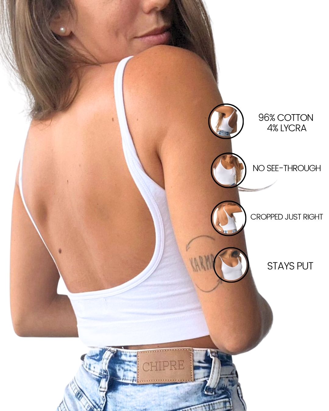 Hebe White Backless Crop Tank Top