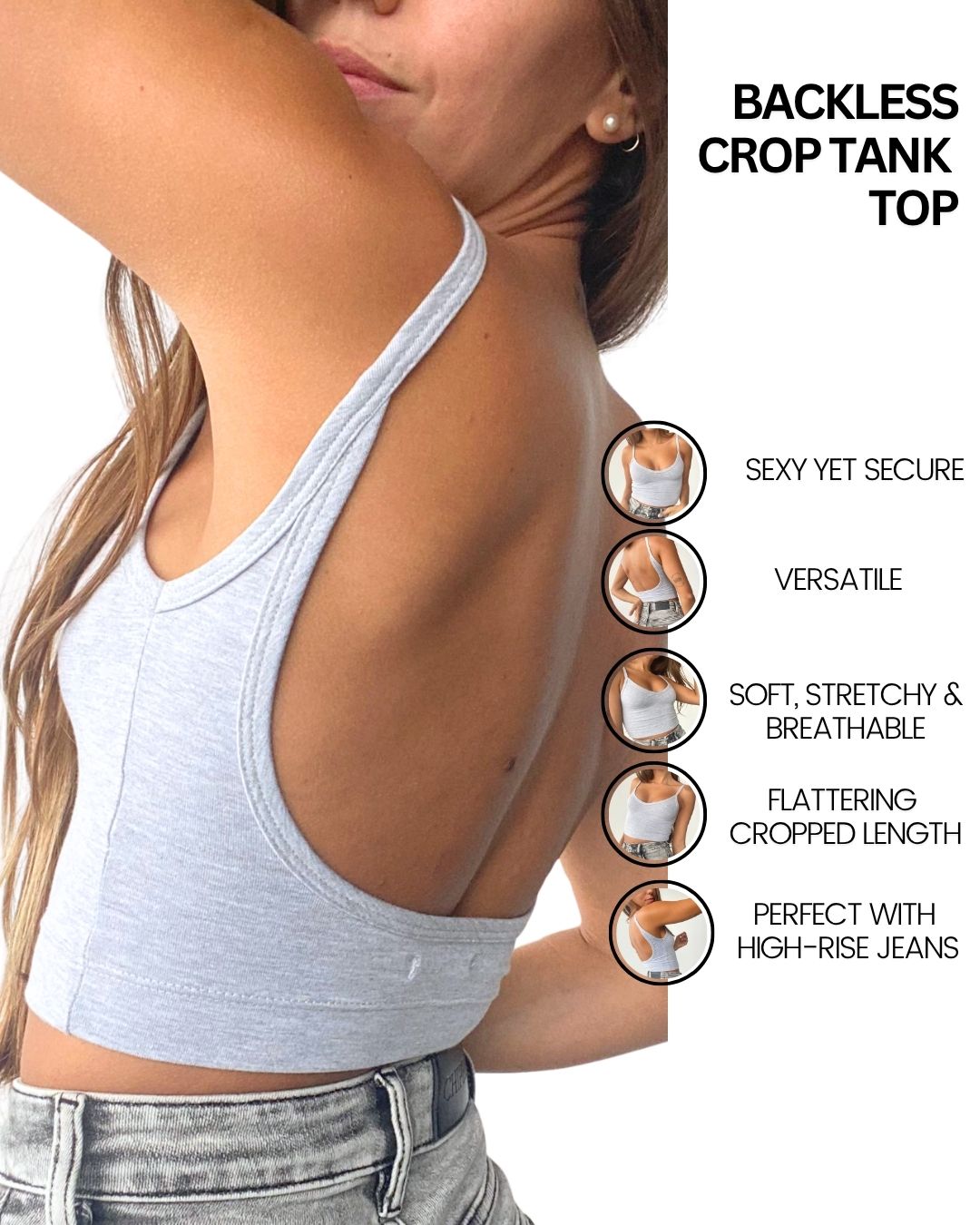 Hebe Grey Backless Crop Top