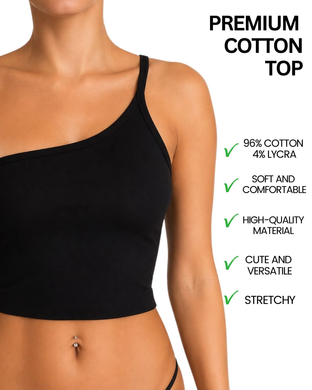 Lily Black One-Shoulder Crop Tank Top