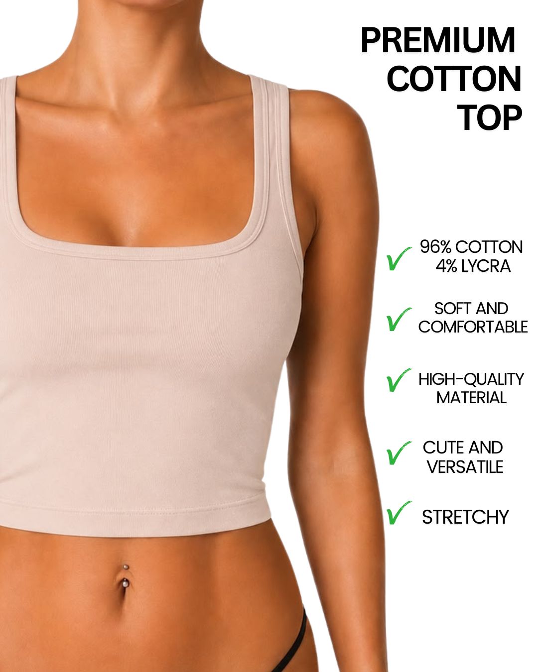 Selene Beige Square-Neck Crop Tank Top