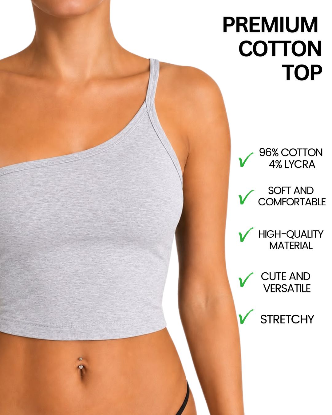 Lily Grey One-Shoulder Crop Tank Top