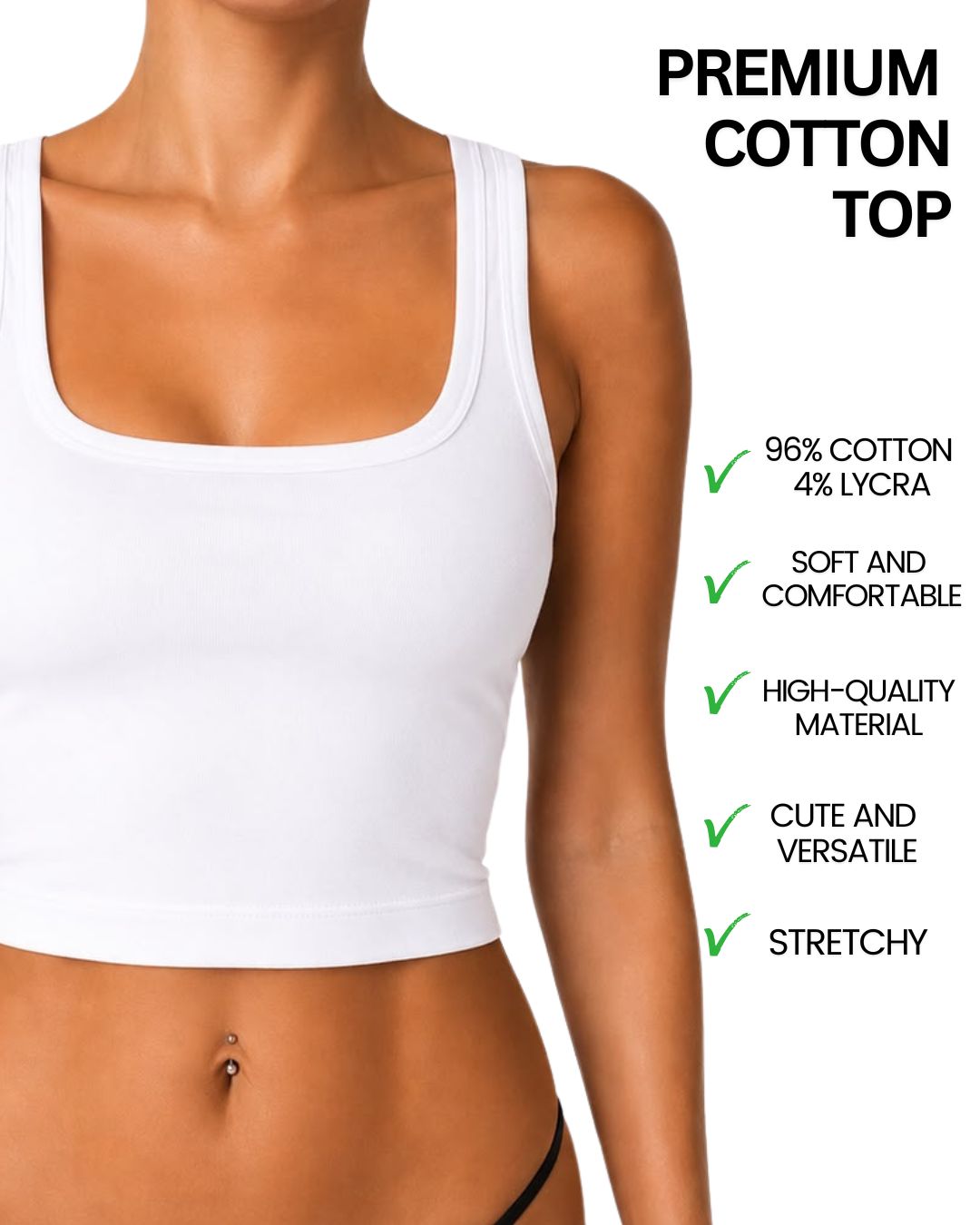 Selene White Square-Neck Crop Tank Top