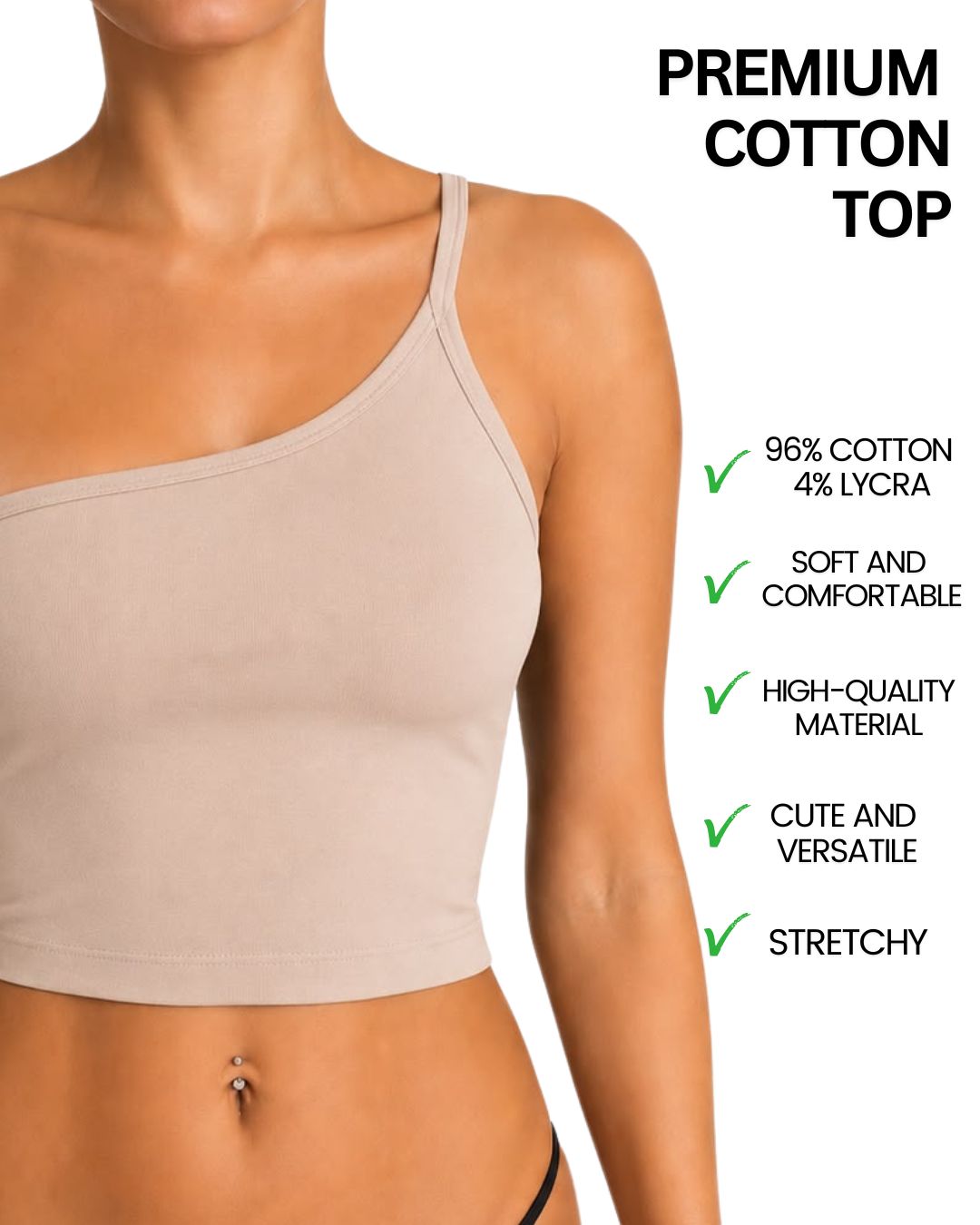 Lily Beige One-Shoulder Crop Tank Top