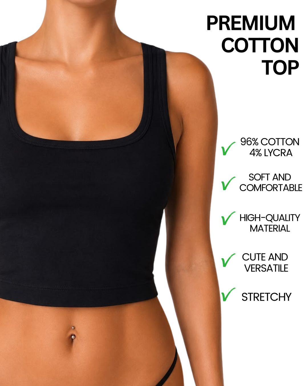 Selene Black Square-Neck Crop Tank Top